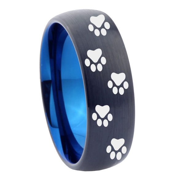 10mm Paw Print Design Dome Tungsten Carbide Blue Mens Promise Ring