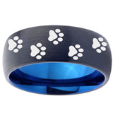 10mm Paw Print Design Dome Tungsten Carbide Blue Mens Promise Ring