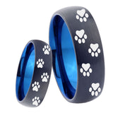 8mm Paw Print Design Dome Tungsten Carbide Blue Wedding Ring