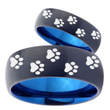 His Hers Paw Print Designs Dome Tungsten Carbide Blue Wedding Band Set
