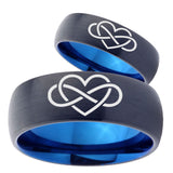 His Hers Infinity Loves Dome Tungsten Carbide Blue Mens Ring Set