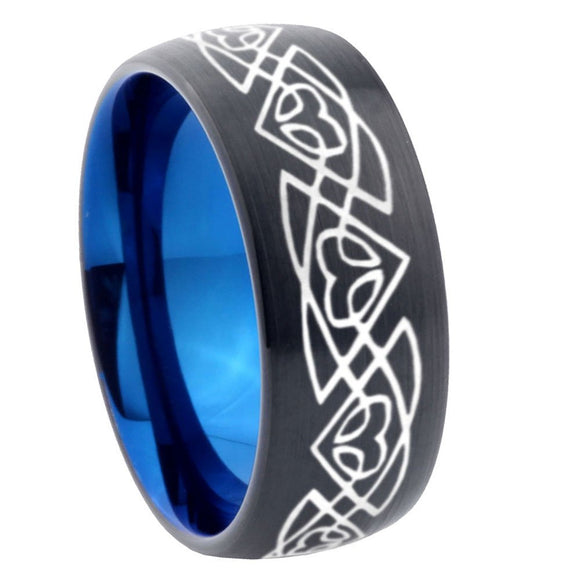 8mm Celtic Braided Dome Tungsten Carbide Blue Wedding Band Mens