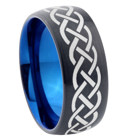 8mm Celtic Knot Dome Tungsten Carbide Blue Wedding Band Mens