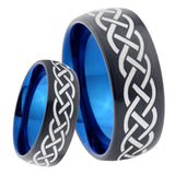 8mm Celtic Knot Dome Tungsten Carbide Blue Wedding Band Mens
