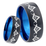 8mm Masonic Square and Compass Dome Tungsten Carbide Blue Wedding Band Mens