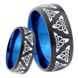 8mm Celtic Knot Dome Tungsten Carbide Blue Wedding Band Mens