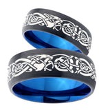 His Hers Celtic Dragons Dome Tungsten Carbide Blue Wedding Ring Set