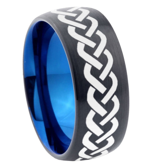 8mm Laser Celtic Knot Dome Tungsten Carbide Blue Wedding Band Mens