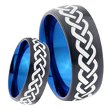 8mm Laser Celtic Knot Dome Tungsten Carbide Blue Wedding Band Mens