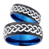 His Hers Laser Celtic Knots Dome Tungsten Carbide Blue Wedding Ring Set