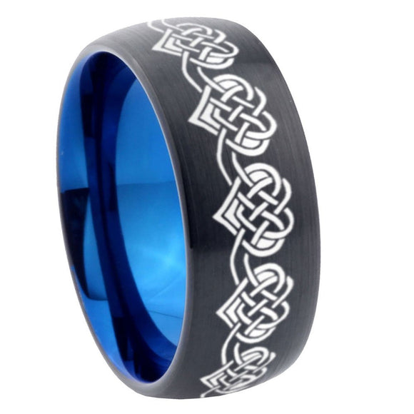 8mm Celtic Knot Heart Dome Tungsten Carbide Blue Wedding Band Mens