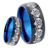 8mm Celtic Knot Heart Dome Tungsten Carbide Blue Wedding Band Mens