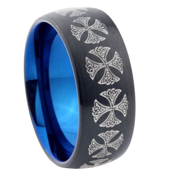 10mm Medieval Cross Dome Tungsten Carbide Blue Engagement Ring