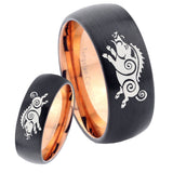 His Hers Wild Boars Dome Tungsten Rose Gold Mens Wedding Band Set