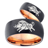 His Hers Wild Boars Dome Tungsten Rose Gold Mens Wedding Band Set