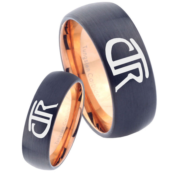 His Hers CTR Designs Dome Tungsten Rose Gold Engagement Ring Set