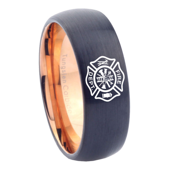 10mm Fire Department Dome Tungsten Rose Gold Mens Ring Engraved