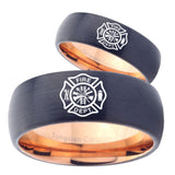 His Hers Fire Departments Dome Tungsten Rose Gold Promise Ring Set