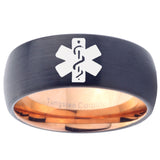 10mm Medical Alert Dome Tungsten Carbide Rose Gold Mens Band Ring