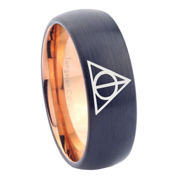 10mm Deathly Hallows Dome Tungsten Carbide Rose Gold Mens Promise Ring