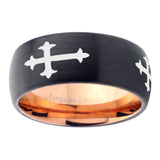 10mm Christian Cross Religious Dome Tungsten Rose Gold Custom Ring for Men