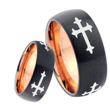 8mm Christian Cross Religious Dome Tungsten Carbide Rose Gold Anniversary Ring