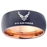 10mm US Air Force Dome Tungsten Carbide Rose Gold Mens Ring Engraved