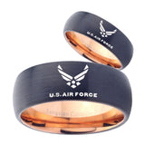 His Hers US Air Forces Dome Tungsten Rose Gold Promise Ring Set