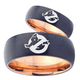 His Hers Ghostbusters Dome Tungsten Carbide Rose Gold Men's Ring Set