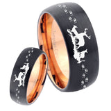 His Hers Deer Hunting Dome Tungsten Rose Gold Mens Wedding Band Set