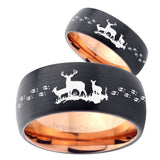 His Hers Deer Hunting Dome Tungsten Rose Gold Mens Wedding Band Set