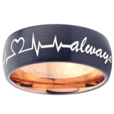 10mm Heart Beat forever Heart always more Dome Tungsten Rose Gold Mens Ring