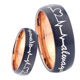 8mm Heart Beat forever Heart always more Dome Tungsten Rose Gold Band Mens