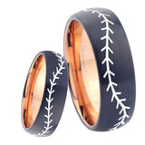 8mm Baseball Dome Tungsten Carbide Rose Gold Mens Ring Engraved