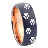 8mm Paw Print Design Dome Tungsten Carbide Rose Gold Mens Wedding Band