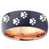 10mm Paw Print Design Dome Tungsten Carbide Rose Gold Men's Ring