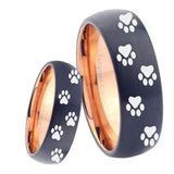 8mm Paw Print Design Dome Tungsten Carbide Rose Gold Mens Wedding Band