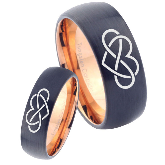 His Hers Infinity Loves Dome Tungsten Rose Gold Men's Band Ring Set