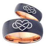 His Hers Infinity Loves Dome Tungsten Rose Gold Men's Band Ring Set