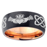10mm Irish Claddagh Dome Tungsten Rose Gold Custom Ring for Men