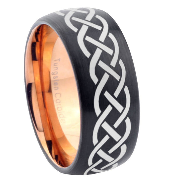 8mm Celtic Knot Dome Tungsten Carbide Rose Gold Anniversary Ring