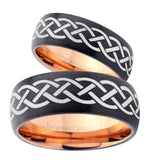 His Hers Celtic Knots Dome Tungsten Rose Gold Mens Wedding Band Set