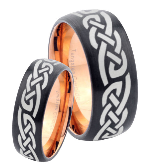 His Hers Celtic Knot Infinity Loves Dome Tungsten Rose Gold Mens Wedding Band Set