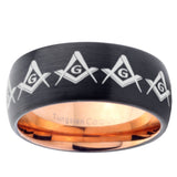 10mm Masonic Square and Compass Dome Tungsten Rose Gold Custom Ring for Men