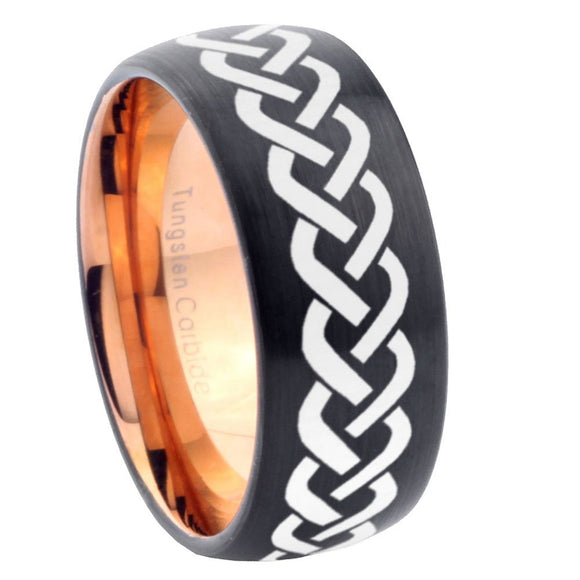 8mm Laser Celtic Knot Dome Tungsten Carbide Rose Gold Anniversary Ring