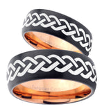 His Hers Laser Celtic Knots Dome Tungsten Rose Gold Mens Wedding Band Set