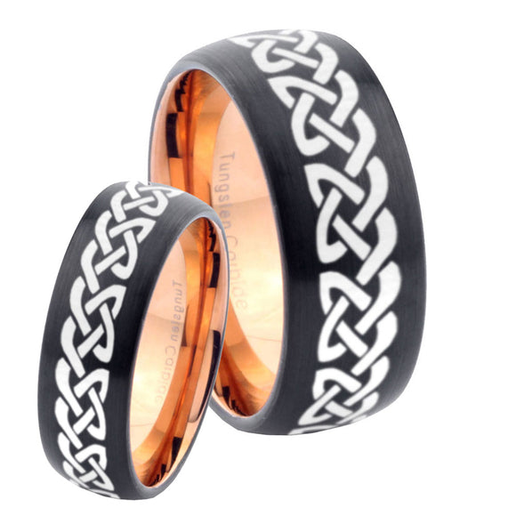 His Hers Celtic Knot Loves Dome Tungsten Rose Gold Mens Wedding Band Set