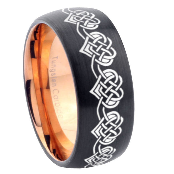 8mm Celtic Knot Heart Dome Tungsten Carbide Rose Gold Anniversary Ring
