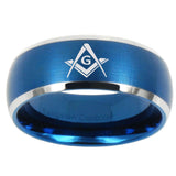 10mm Freemason Masonic Dome Brushed Blue 2 Tone Tungsten Men's Engagement Ring