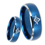 8mm Freemason Masonic Dome Brushed Blue 2 Tone Tungsten Wedding Band Ring